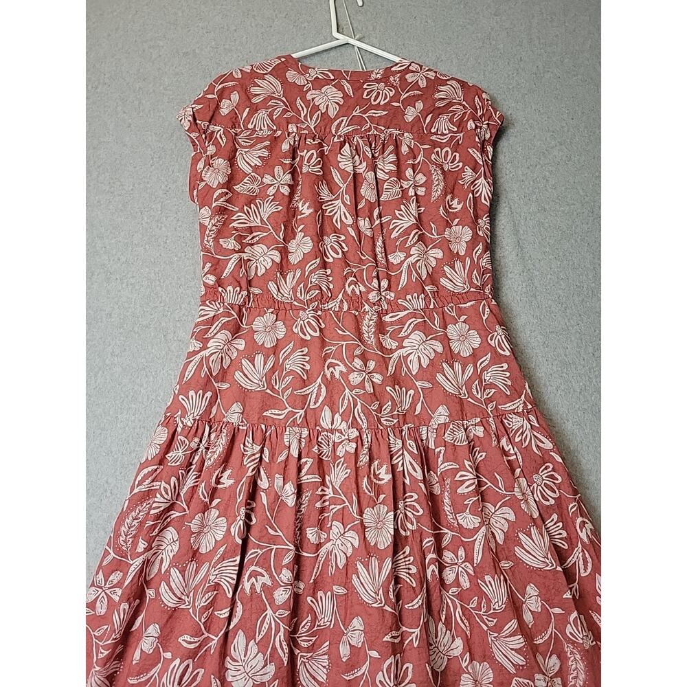 C&C California Cotton Coral Floral Gathered Waist Midi Dress Women's Med Pockets - Picture 8 of 13